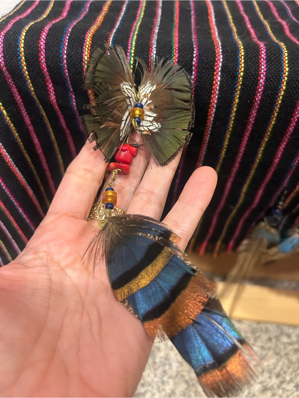 Boho Feather Statement Earring Single Handmade Mexico Festival